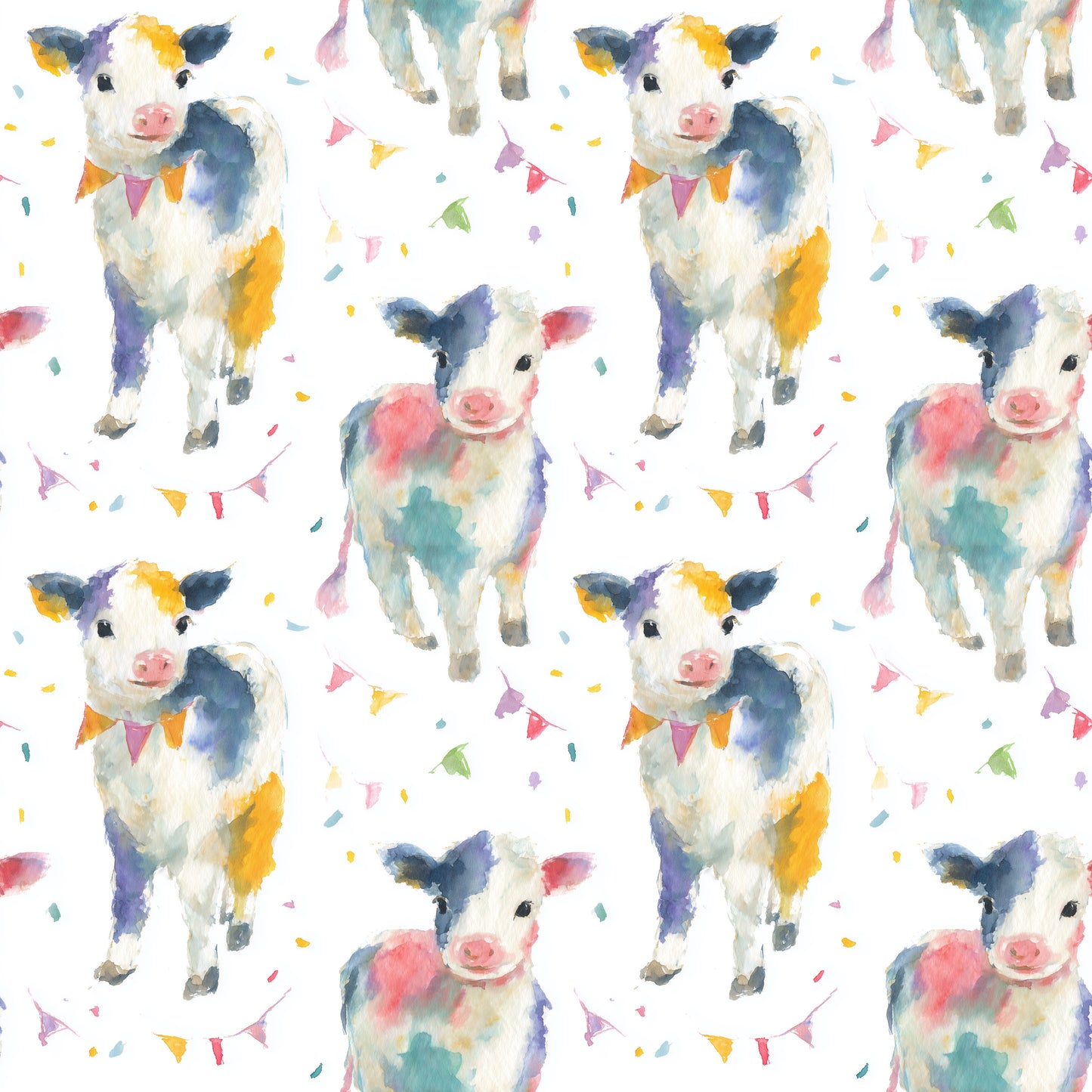 Colourful Cows Digital Seamless Pattern