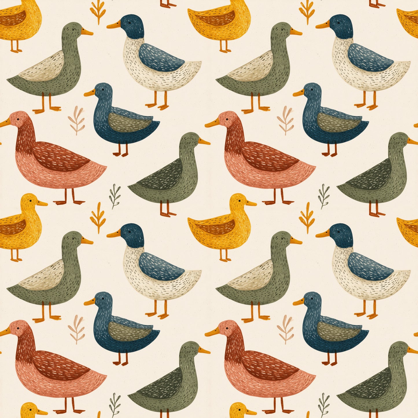 Colourful Ducks Digital Seamless Pattern