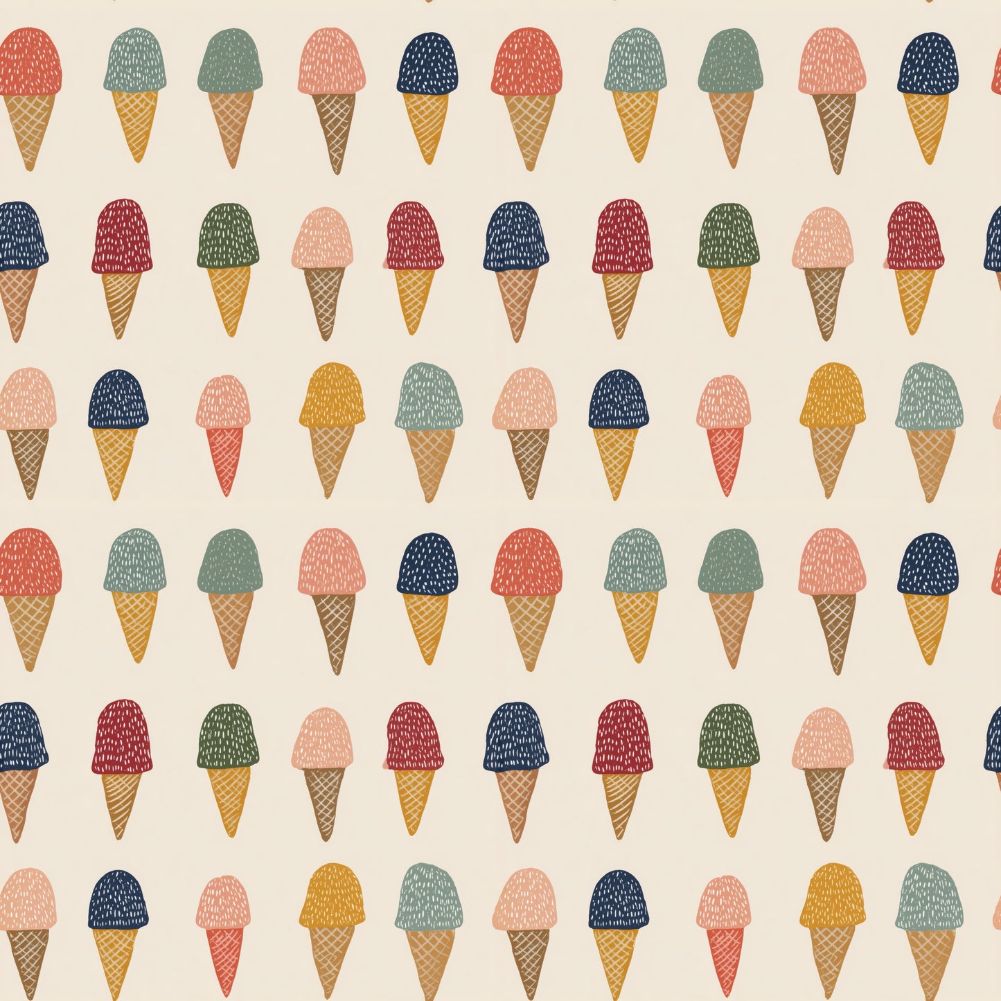 Colourful Ice Cream Cones Digital Seamless Pattern