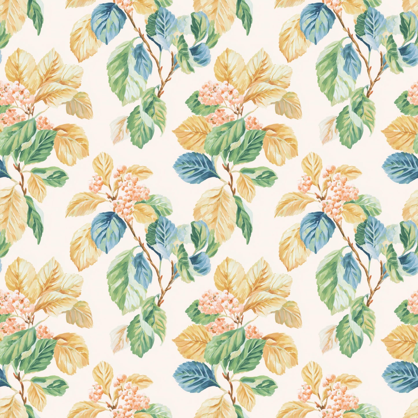 Colourful Leaves & Berries Digital Seamless Pattern