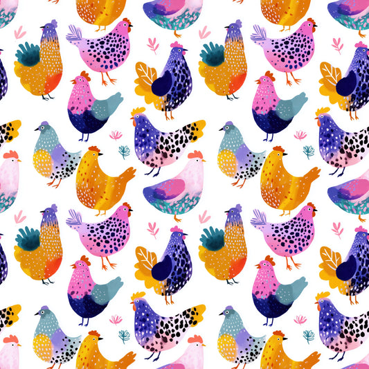 Colourful Squawking Hens Digital Seamless Pattern