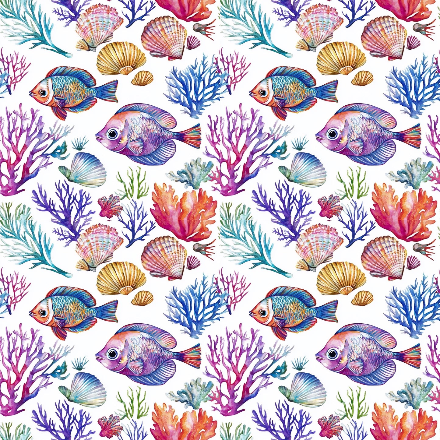 Colourful Fishes Digital Seamless Pattern