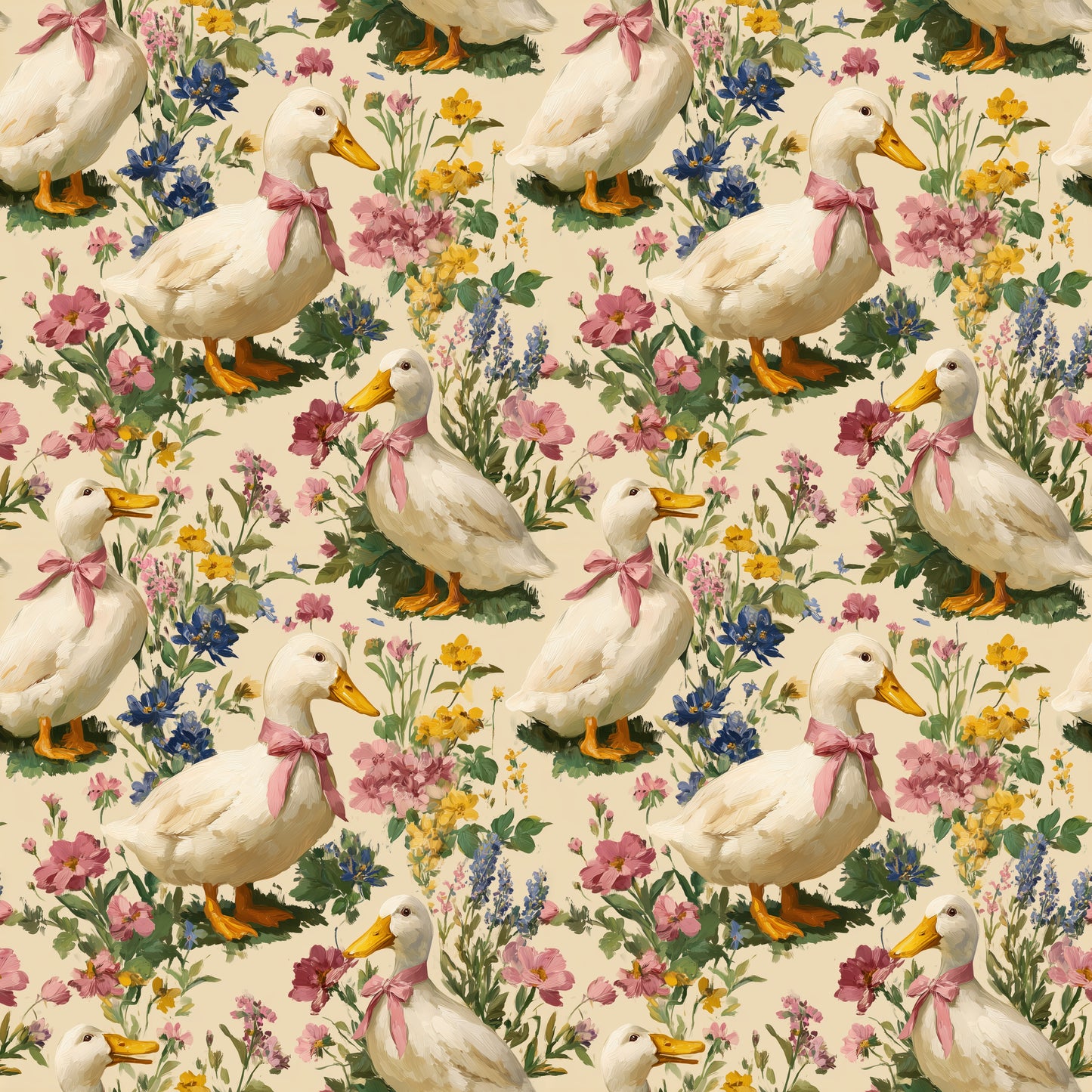 Coquette Bow Ducks Digital Seamless Pattern