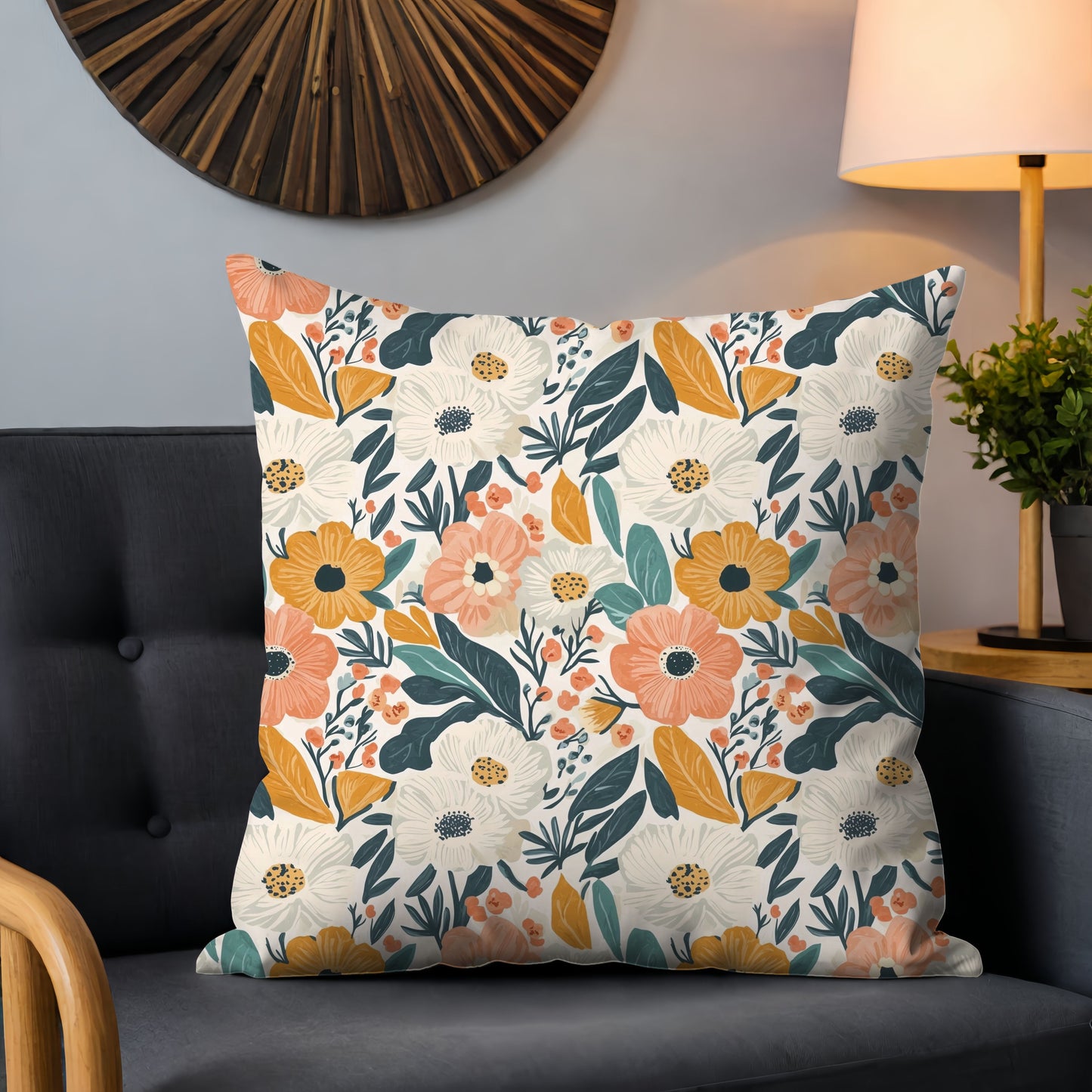 Coral Cream Flowers Digital Seamless Pattern