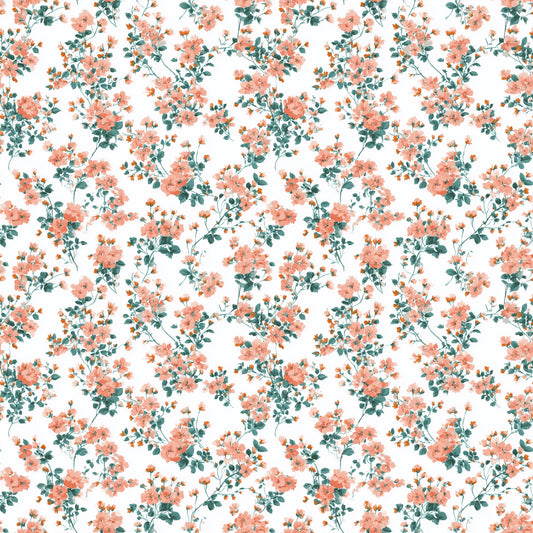 Coral Green Bouquets Digital Seamless Pattern