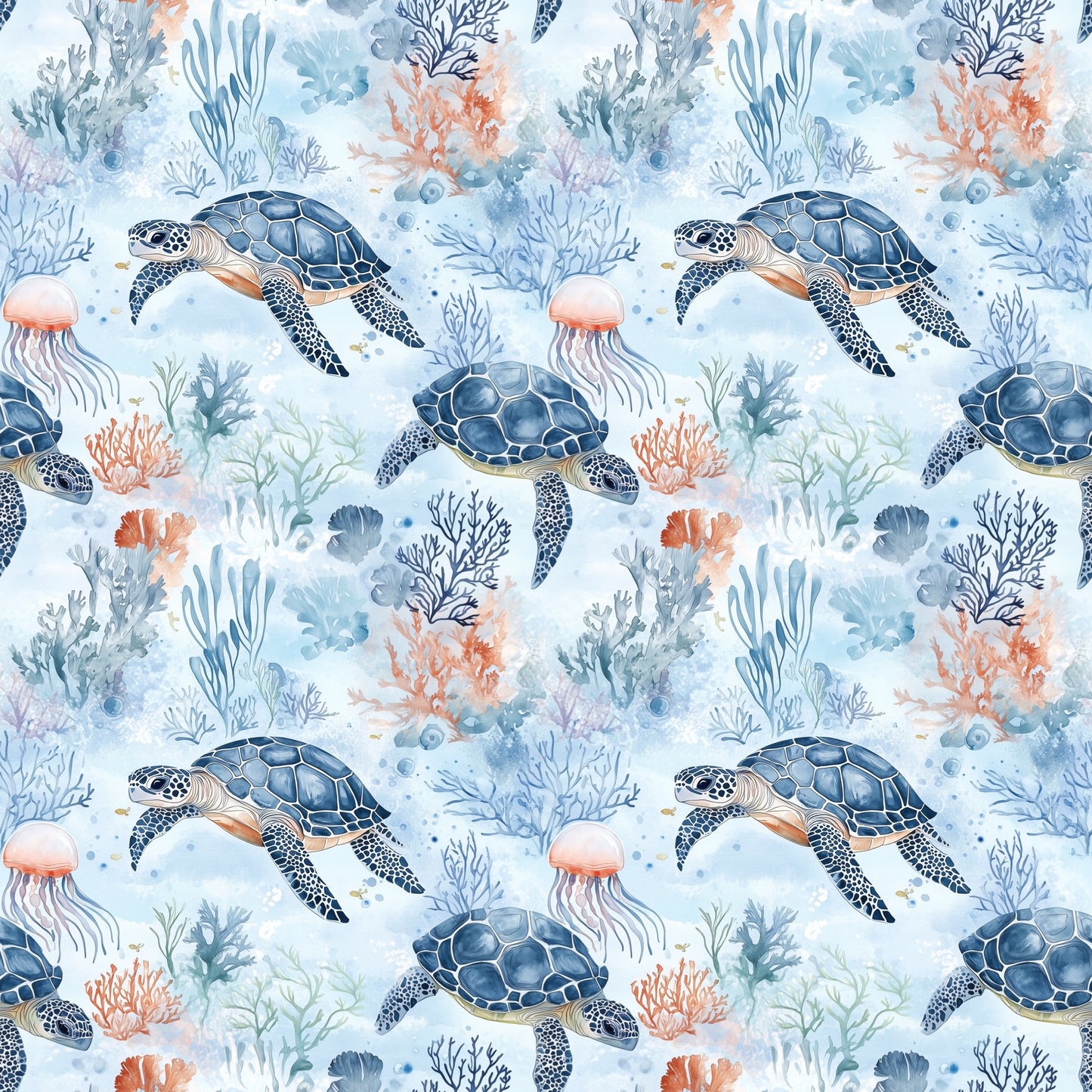 Coral Turtles Digital Seamless Pattern