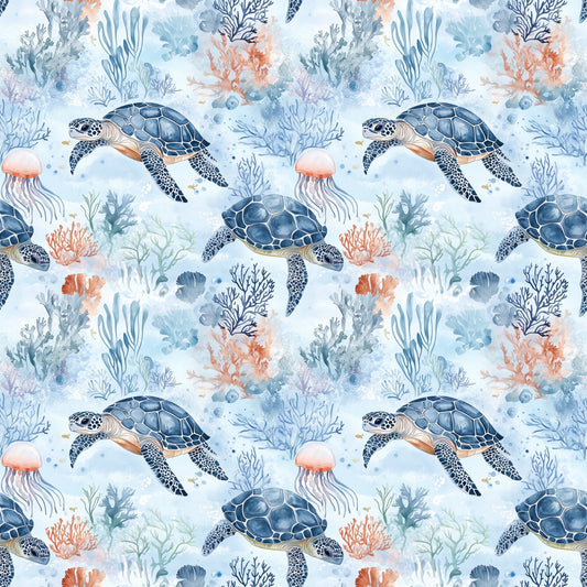 Coral Turtles Digital Seamless Pattern