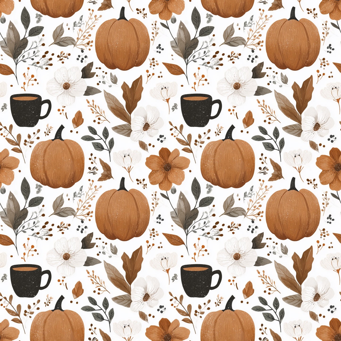 Cosy Fall Autumn Pumpkins Digital Seamless Pattern