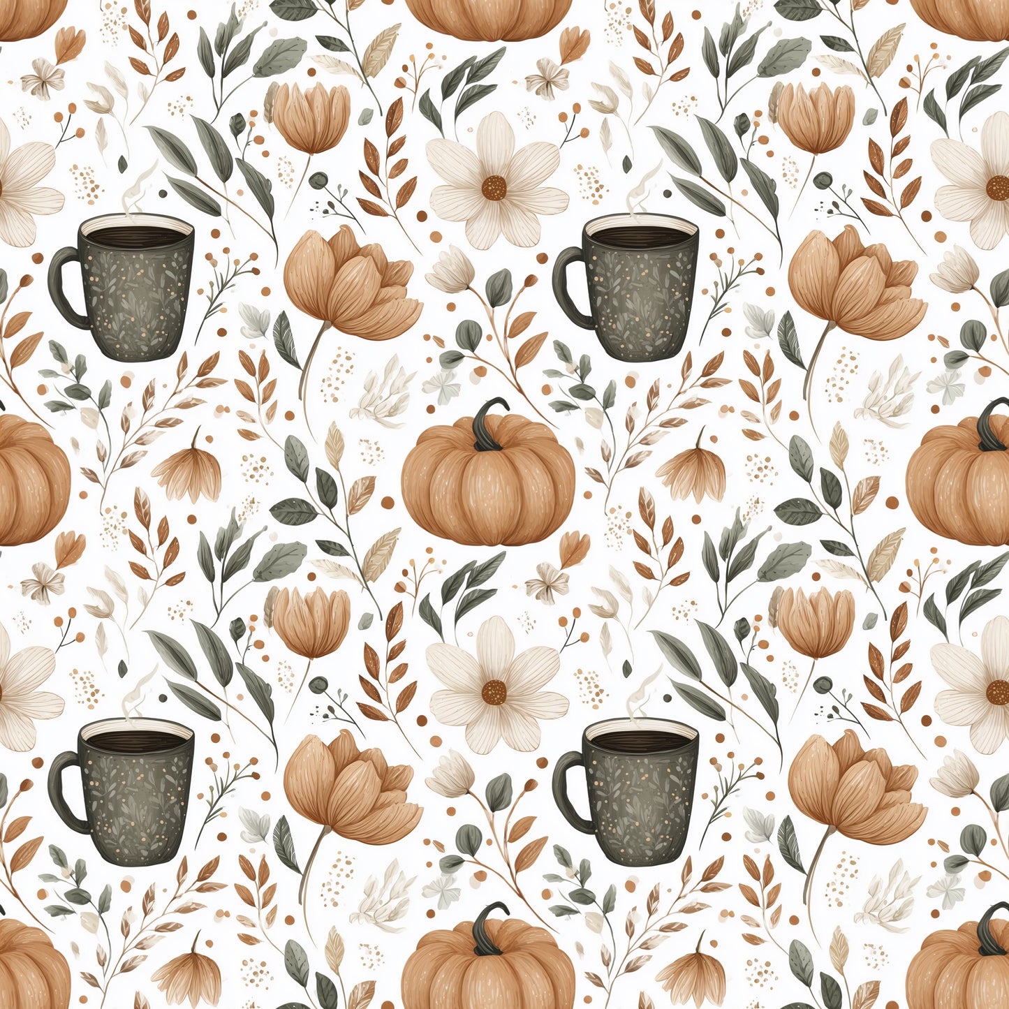Cosy Autumn Pumpkins Digital Seamless Pattern