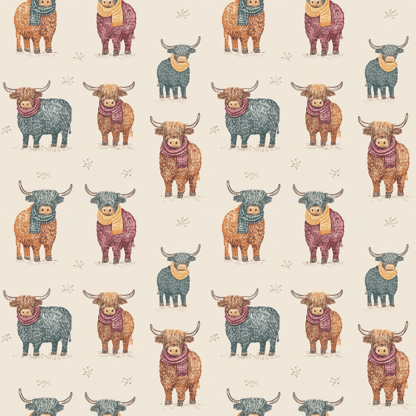 Cosy Highland Cows Digital Seamless Pattern