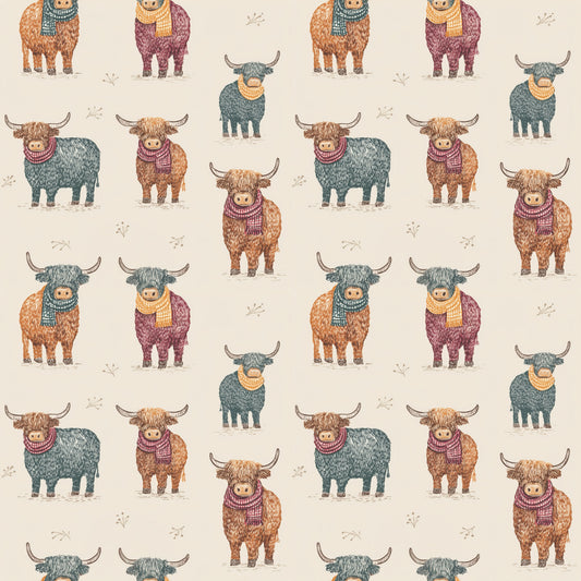 Cosy Highland Cows Digital Seamless Pattern