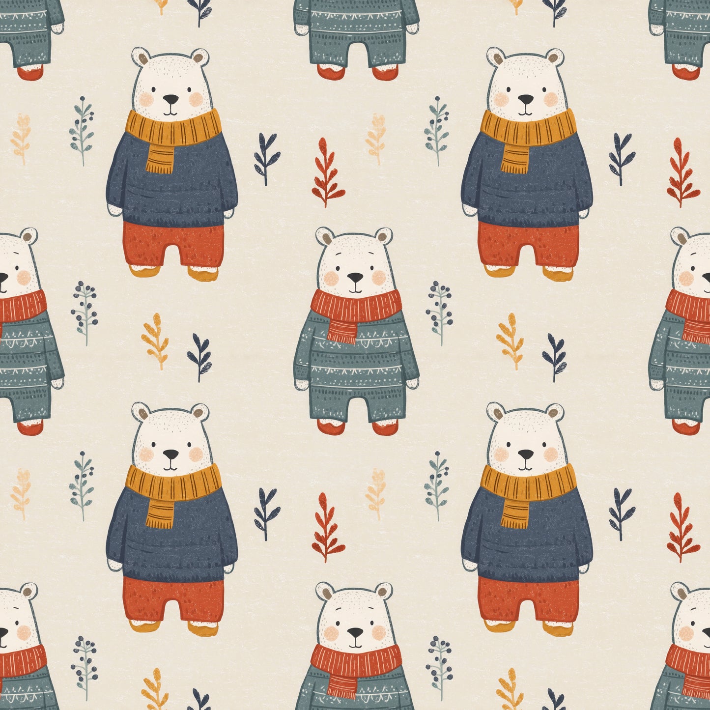 Cosy Polar Bears Digital Seamless Pattern