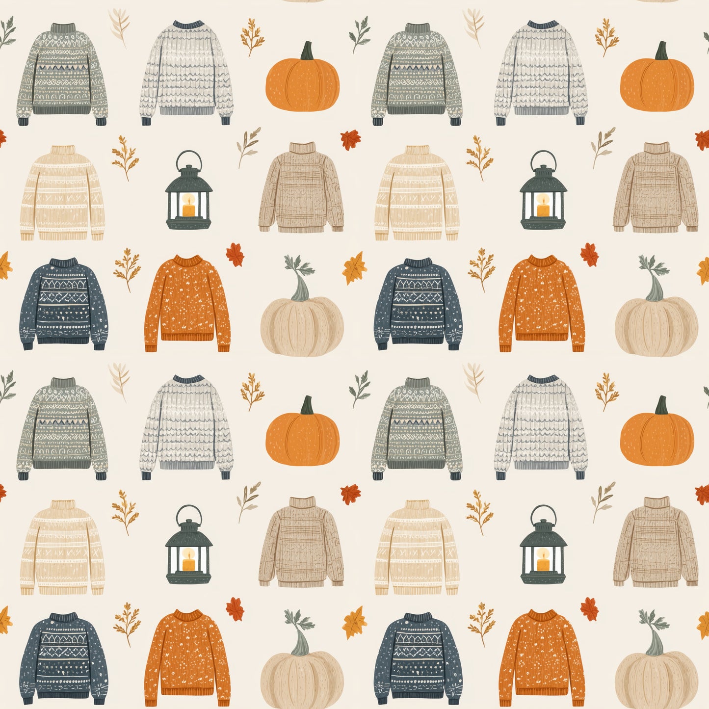 Cosy Sweaters & Pumpkins Digital Seamless Pattern