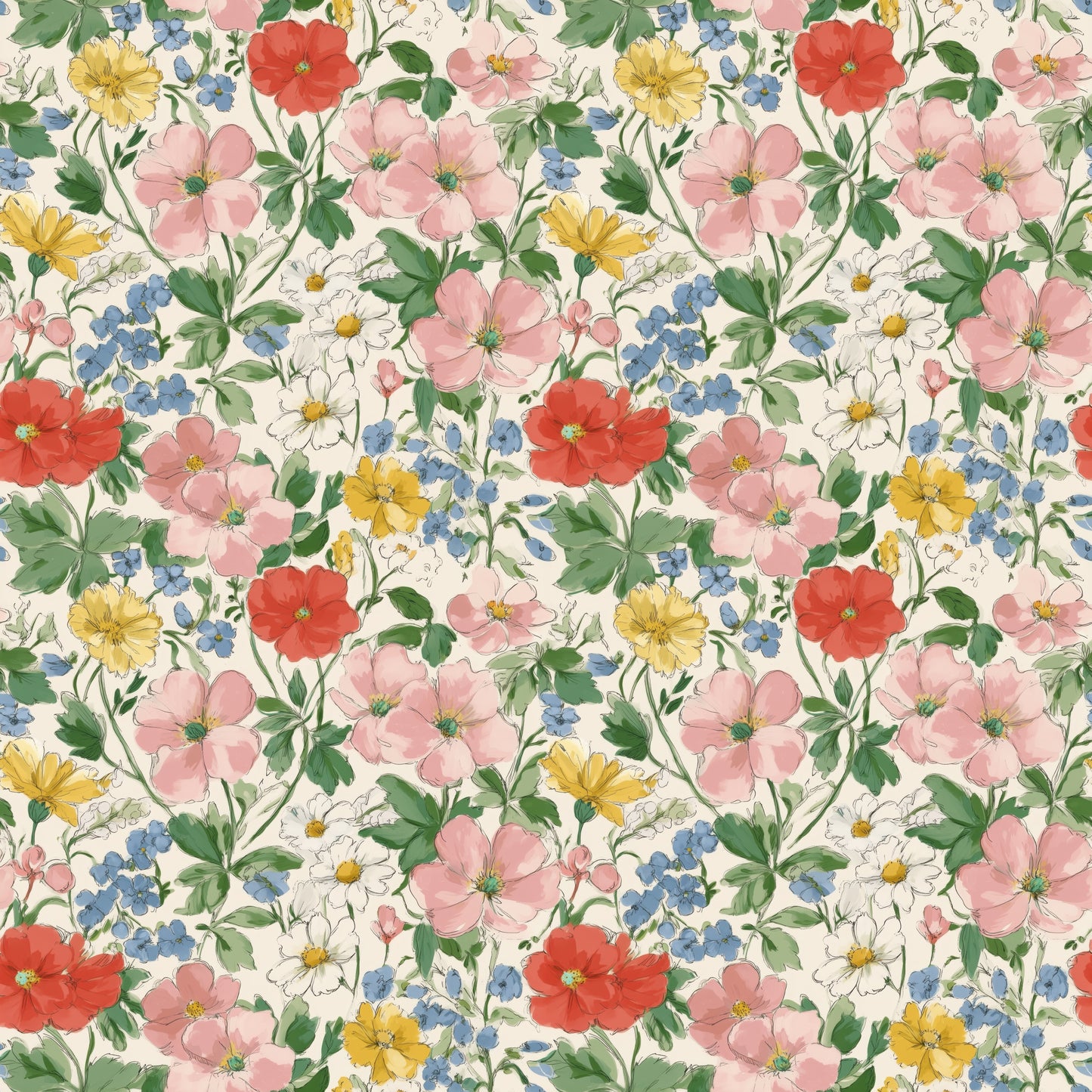 Cottage Garden Bed Digital Seamless Pattern