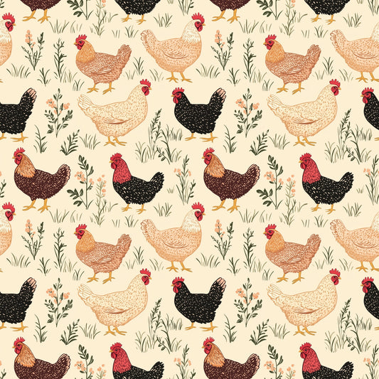Country Chickens Digital Seamless Pattern