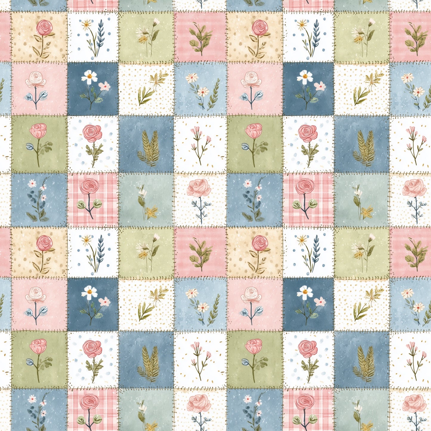 Country Cottage Patchwork Digital Seamless Pattern