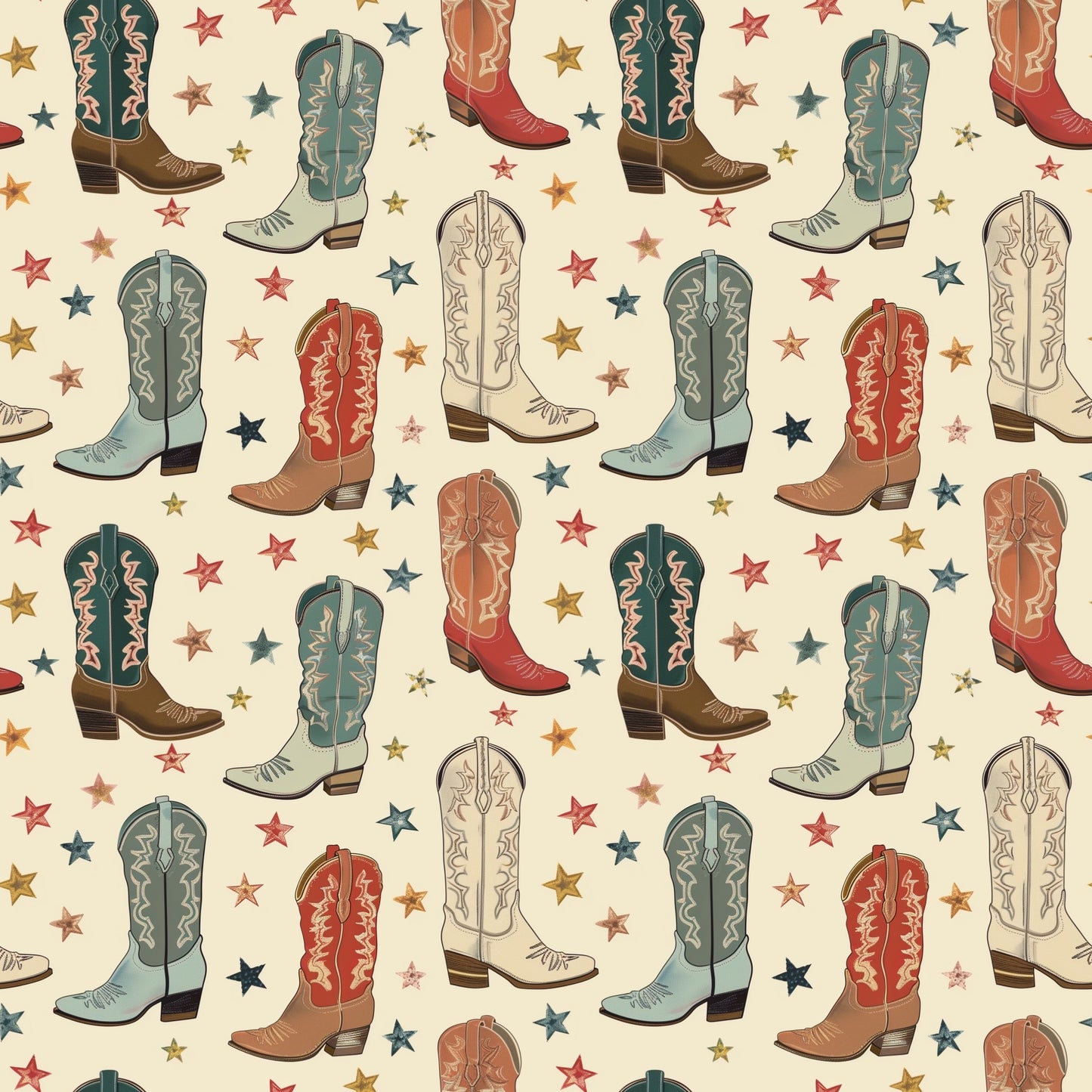 Cowboy Boots & Stars Digital Seamless Pattern