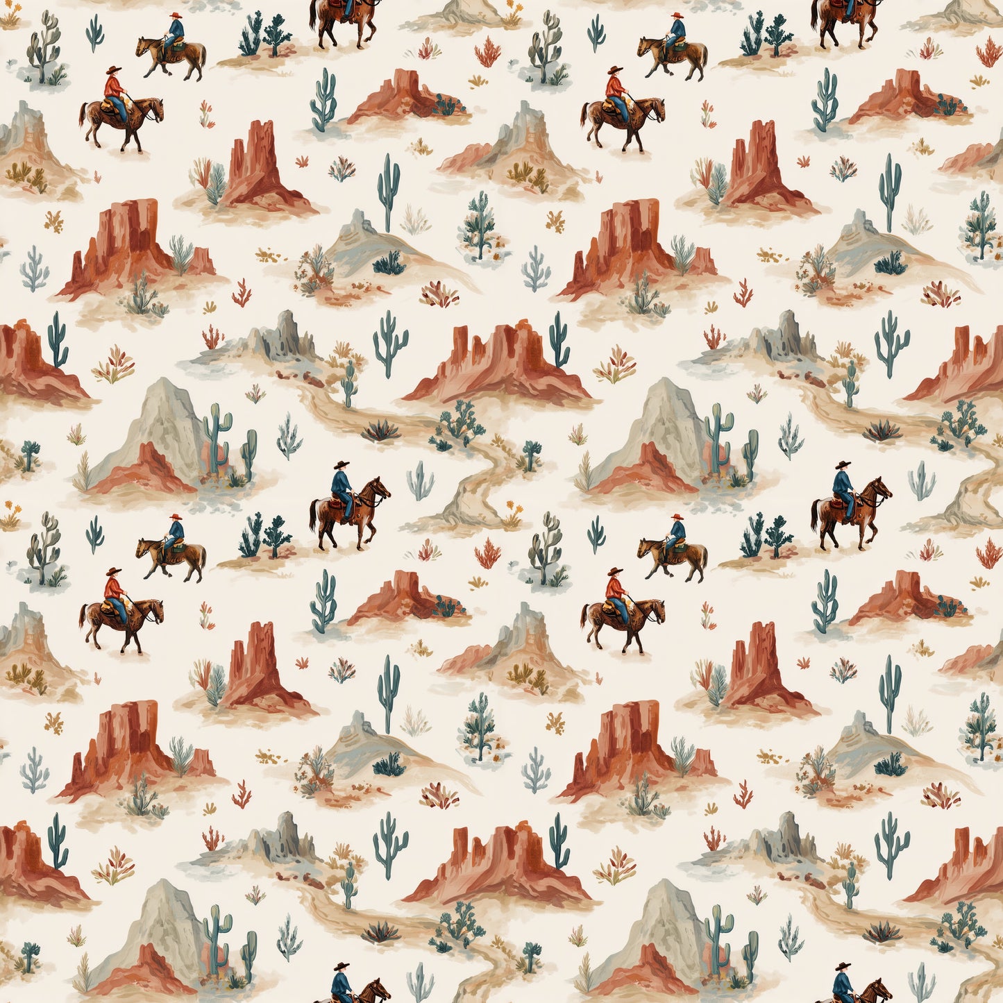 Cowboy Desert Digital Seamless Pattern