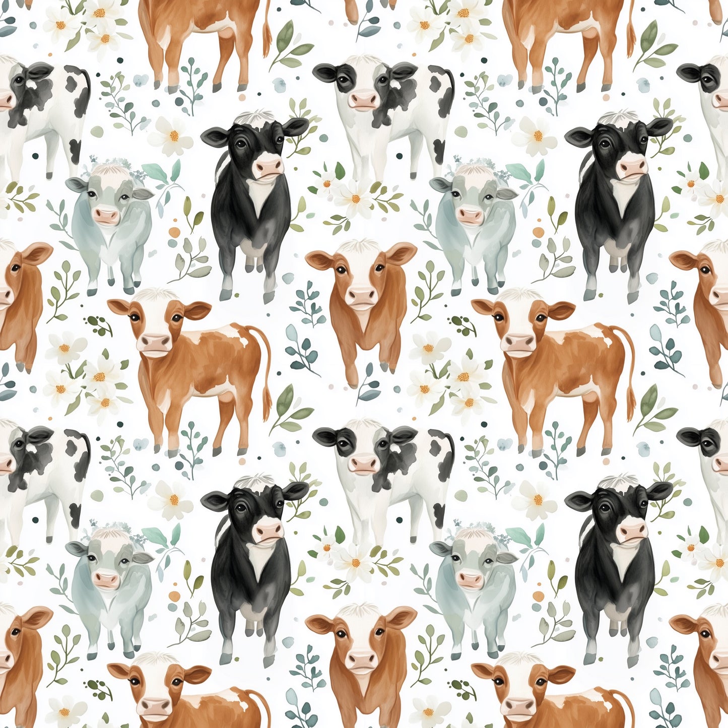 Cows & Daisies Digital Seamless Pattern