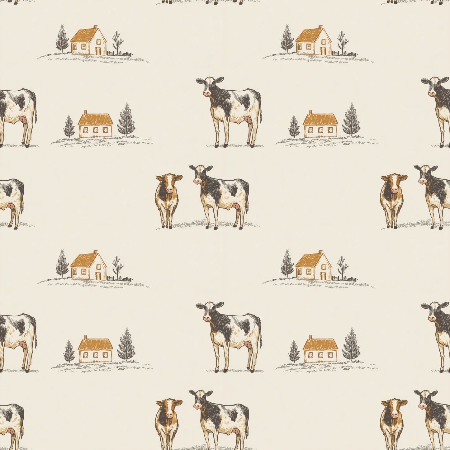 Cows on a Farm Digital Seamless Pattern