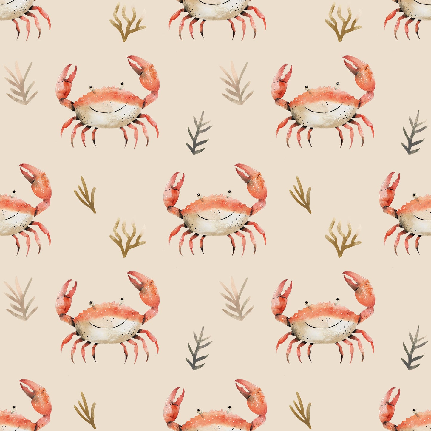 Crabs on Sand Digital Seamless Pattern