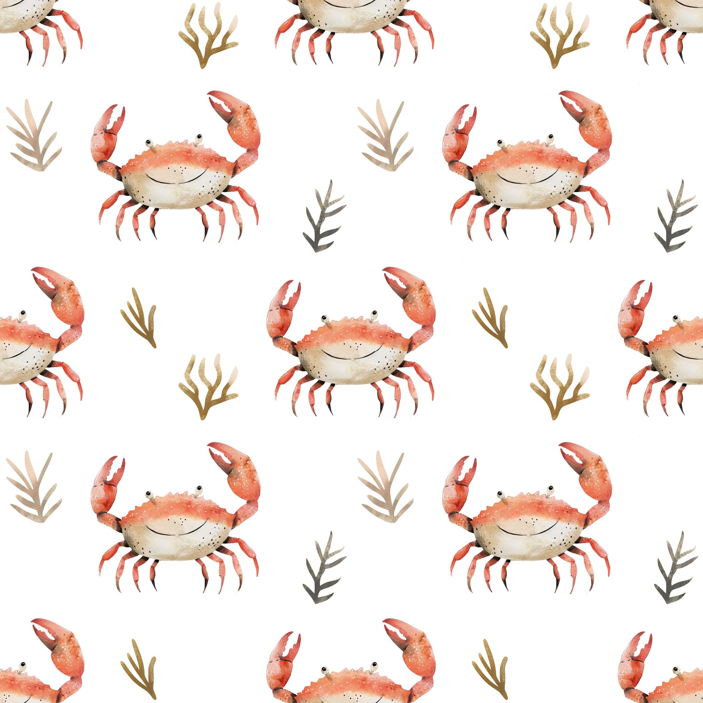 Crabs on White Digital Seamless Pattern