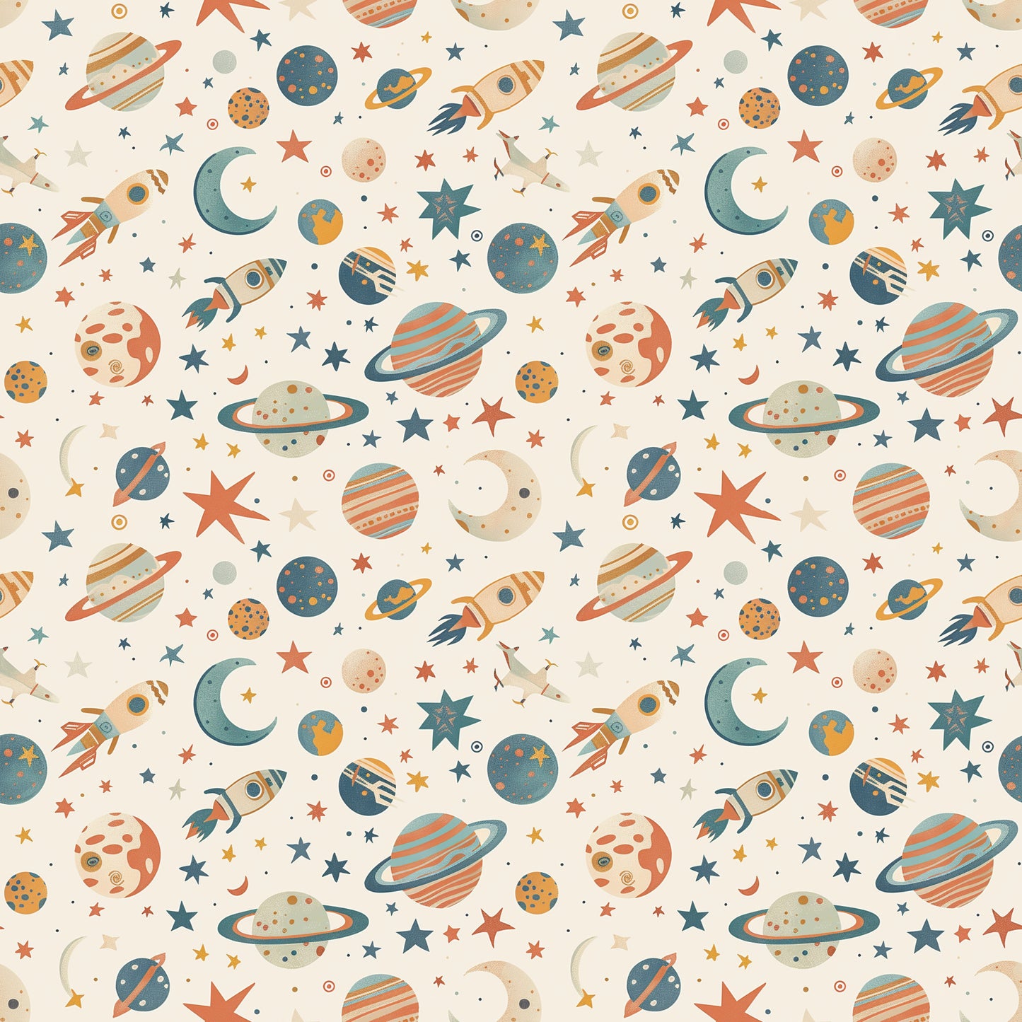 Crazy Space Adventure Digital Seamless Pattern