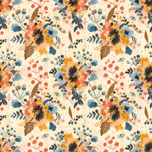 Cream Beige Boho Floral Field Digital Seamless Pattern