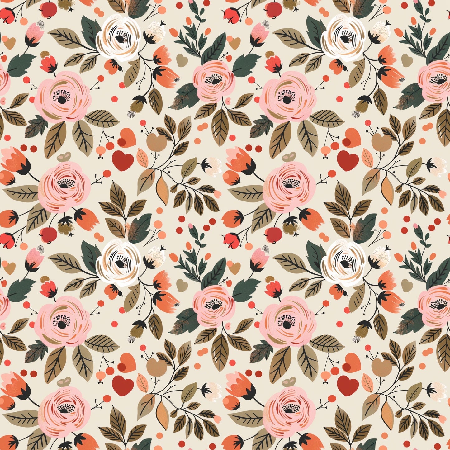Cream Blossom Blooms Digital Seamless Pattern