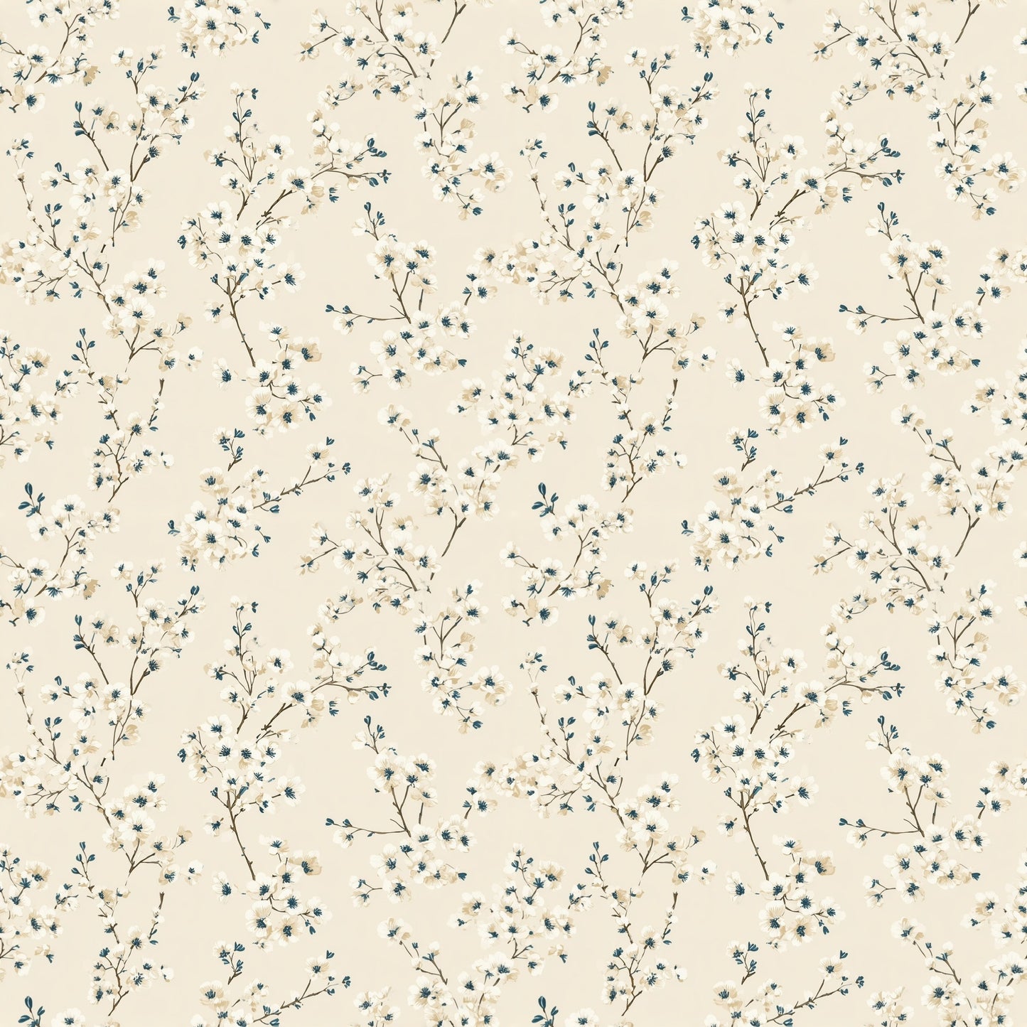 Cream Blue Ditsy Clusters Digital Seamless Pattern