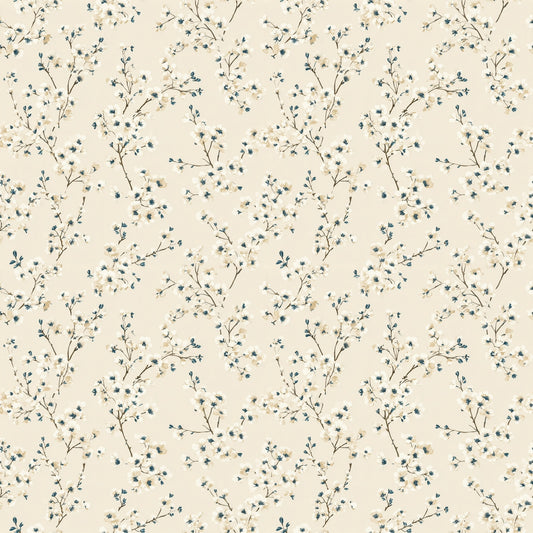 Cream Blue Ditsy Clusters Digital Seamless Pattern