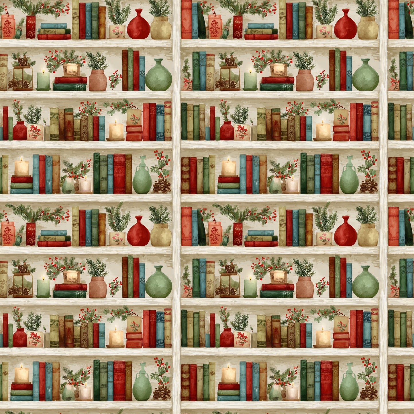 Cream Christmas Bookcase Digital Seamless Pattern