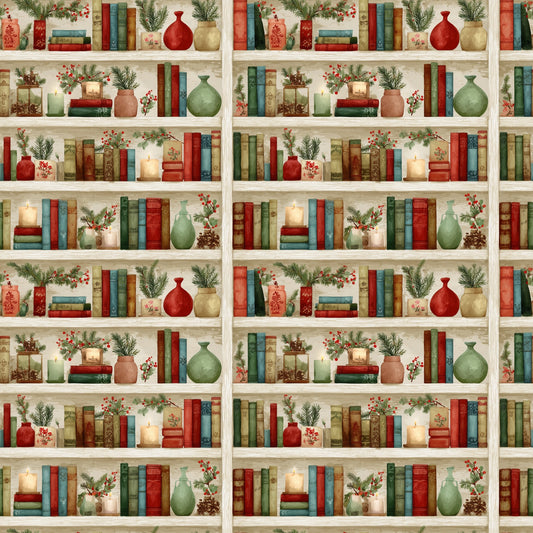 Cream Christmas Bookcase Digital Seamless Pattern