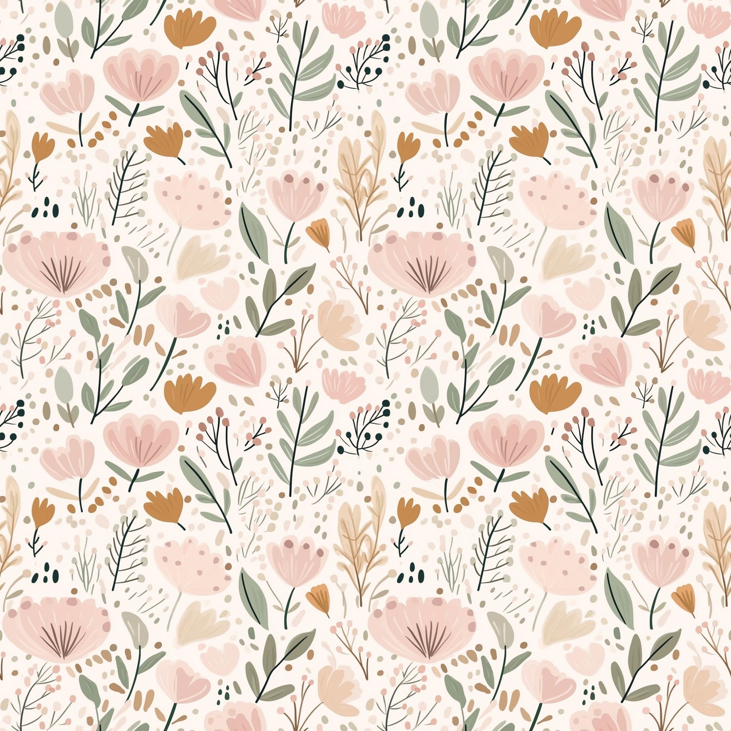 Cream Dusky Floral Digital Seamless Pattern