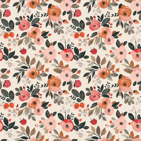 Cream Fruit Blooms Digital Seamless Pattern