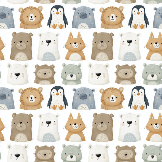 Cute Baby Zoo Animals Digital Seamless Pattern