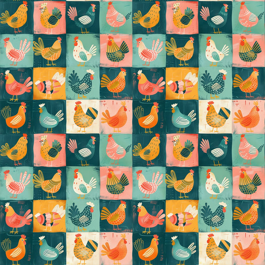 Cute Chicken Patchwork Digital Seamless Pattern