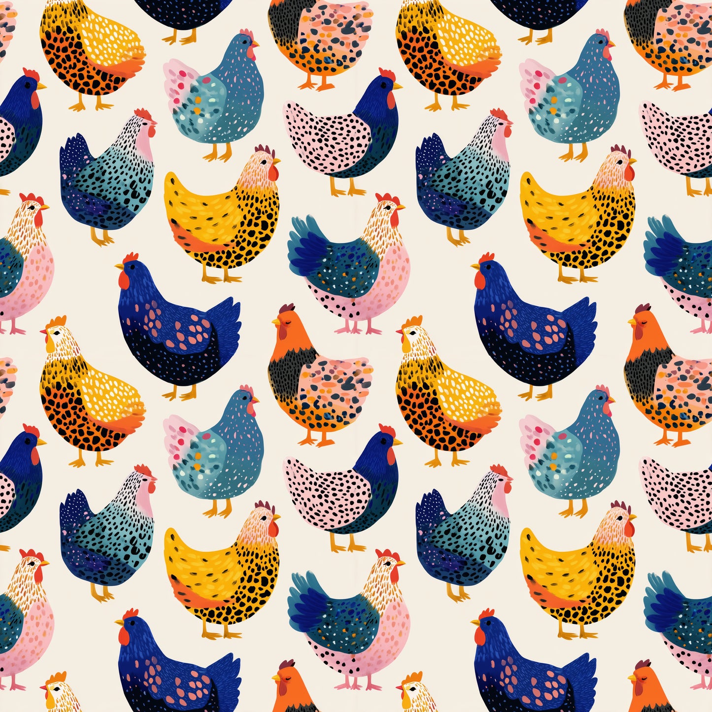 Cute Colourful Chickens Digital Seamless Pattern