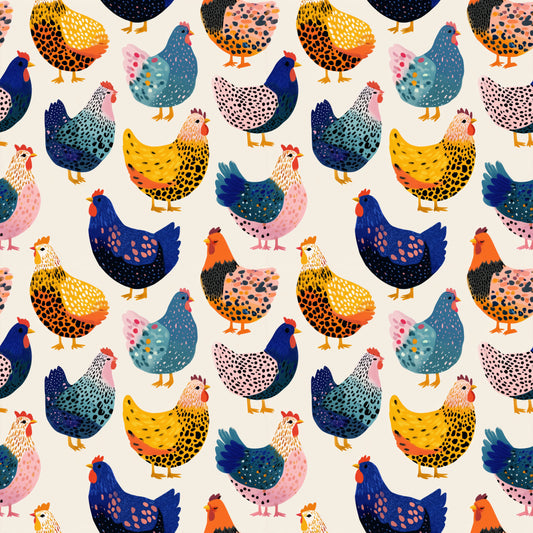 Cute Colourful Chickens Digital Seamless Pattern