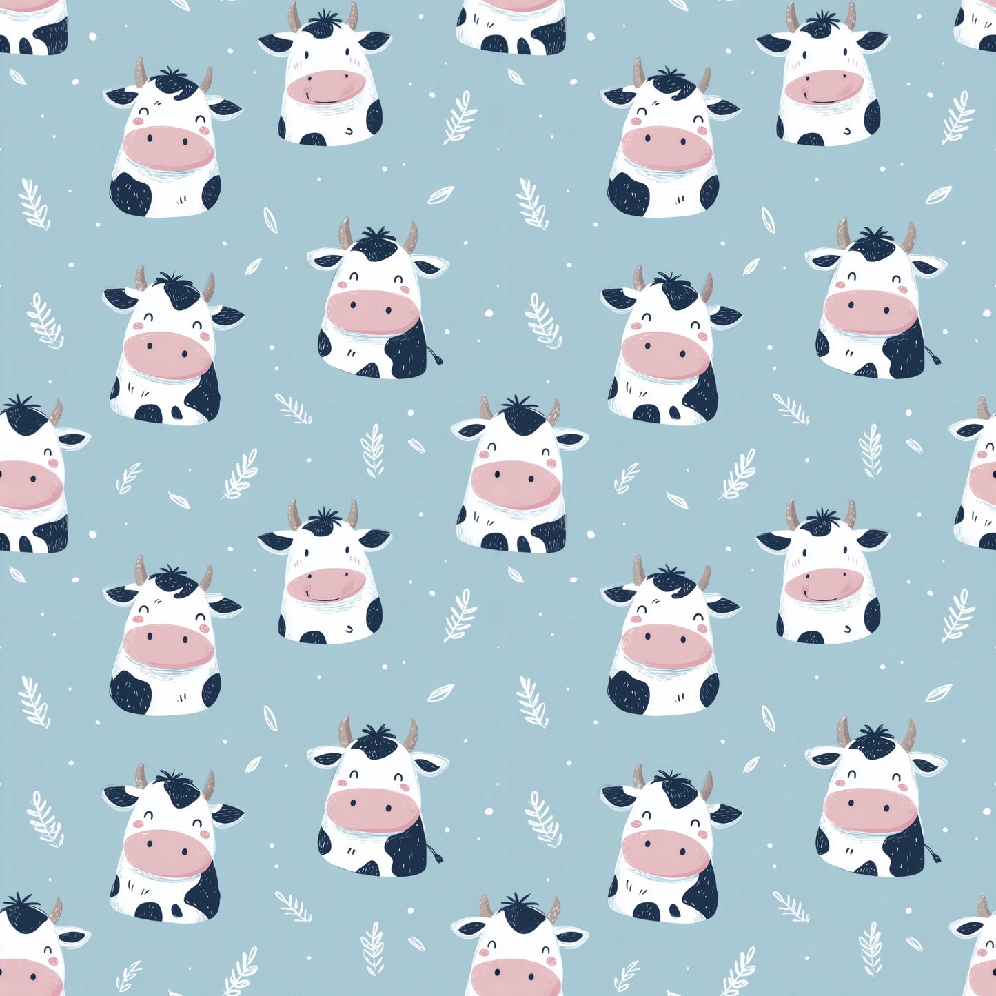Cute Floral Cows Digital Seamless Pattern