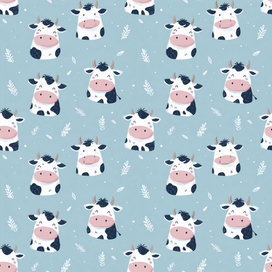 Cute Floral Cows Digital Seamless Pattern
