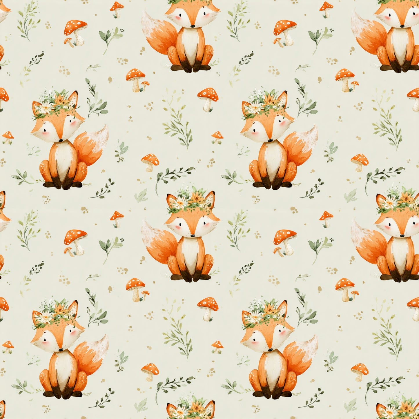 Cute Floral Foxes Digital Seamless Pattern