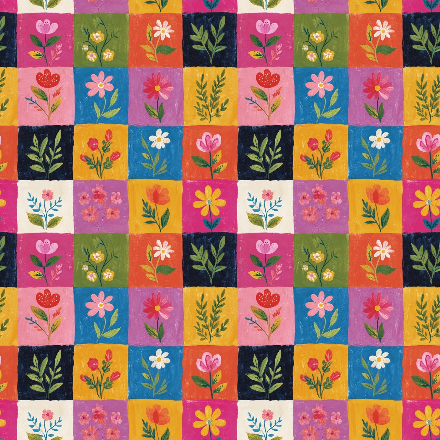 Cute Floral Patchwork Digital Seamless Pattern