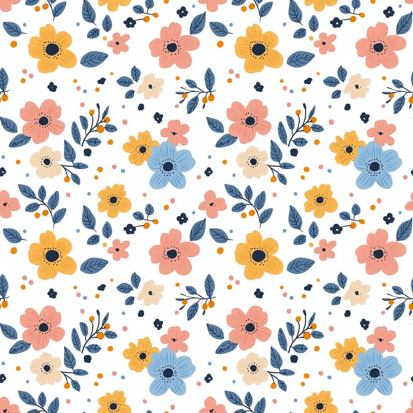 Cute Flowers Digital Seamless Pattern