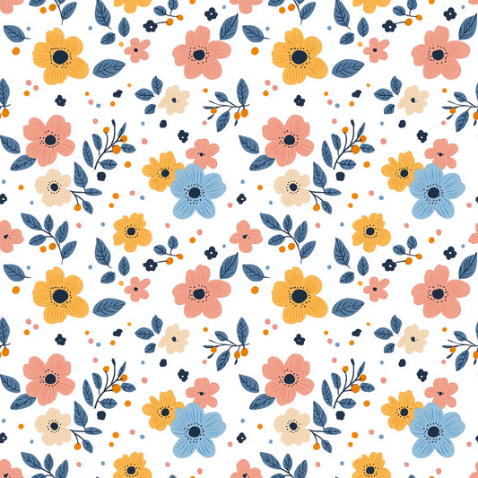 Cute Flowers Digital Seamless Pattern