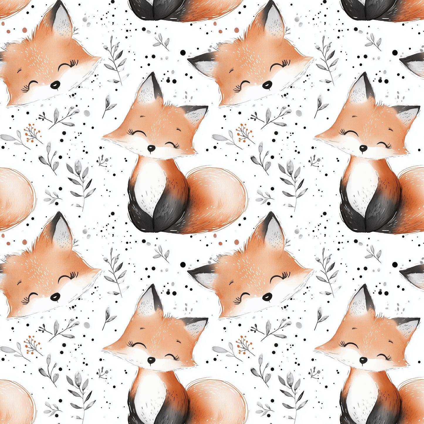 Cute Foxes Digital Seamless Pattern
