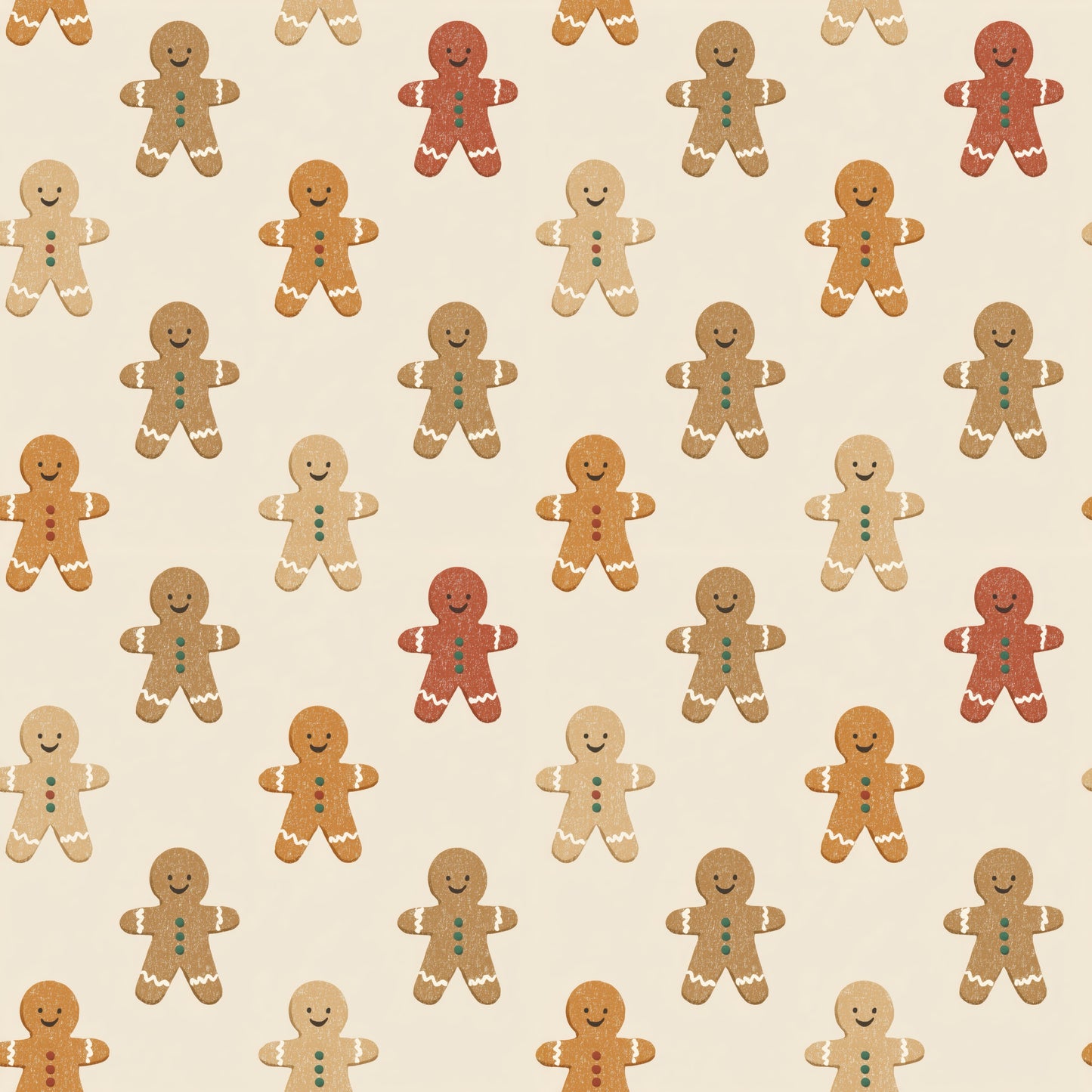 Cute Gingerbread Men Digital Seamless Pattern