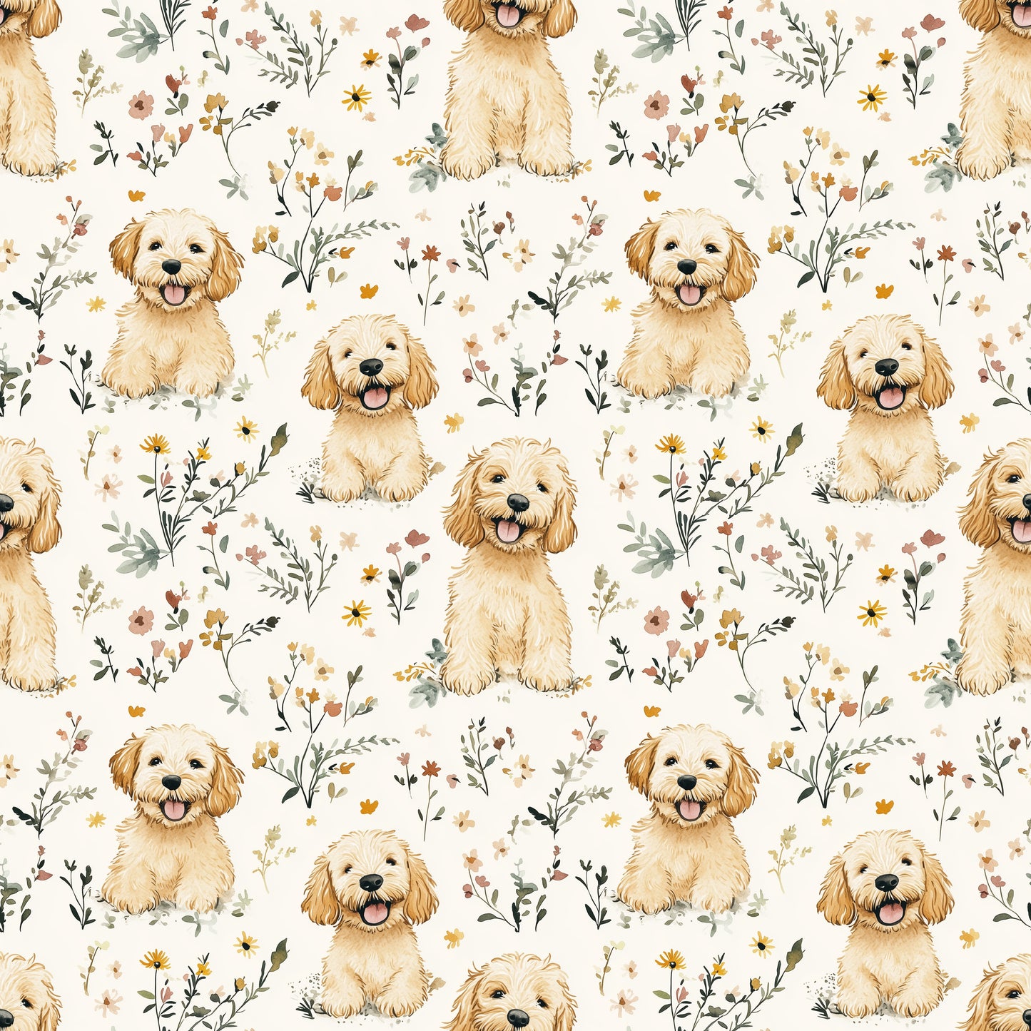 Cute Golden Doodles Digital Seamless Pattern