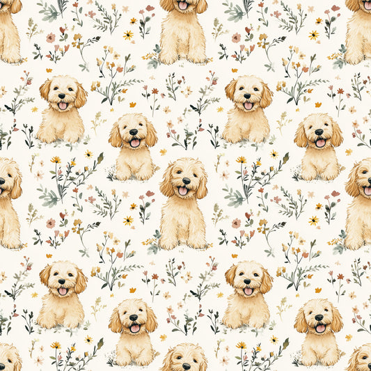 Cute Golden Doodles Digital Seamless Pattern