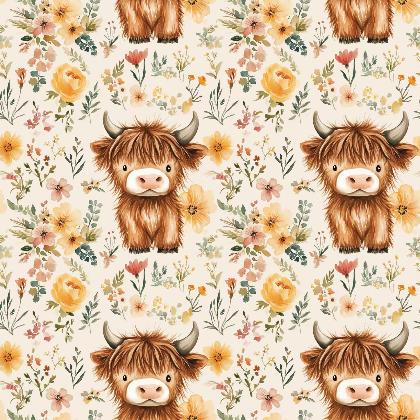 Cute Heifer Digital Seamless Pattern